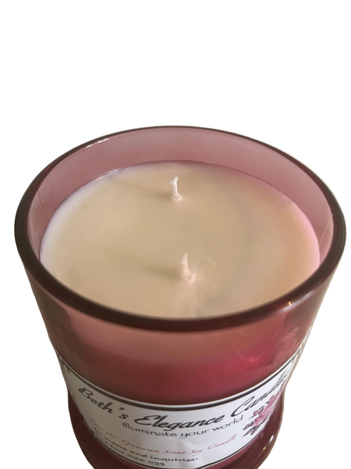 Rose & Geranium Scented Soy Candle. 