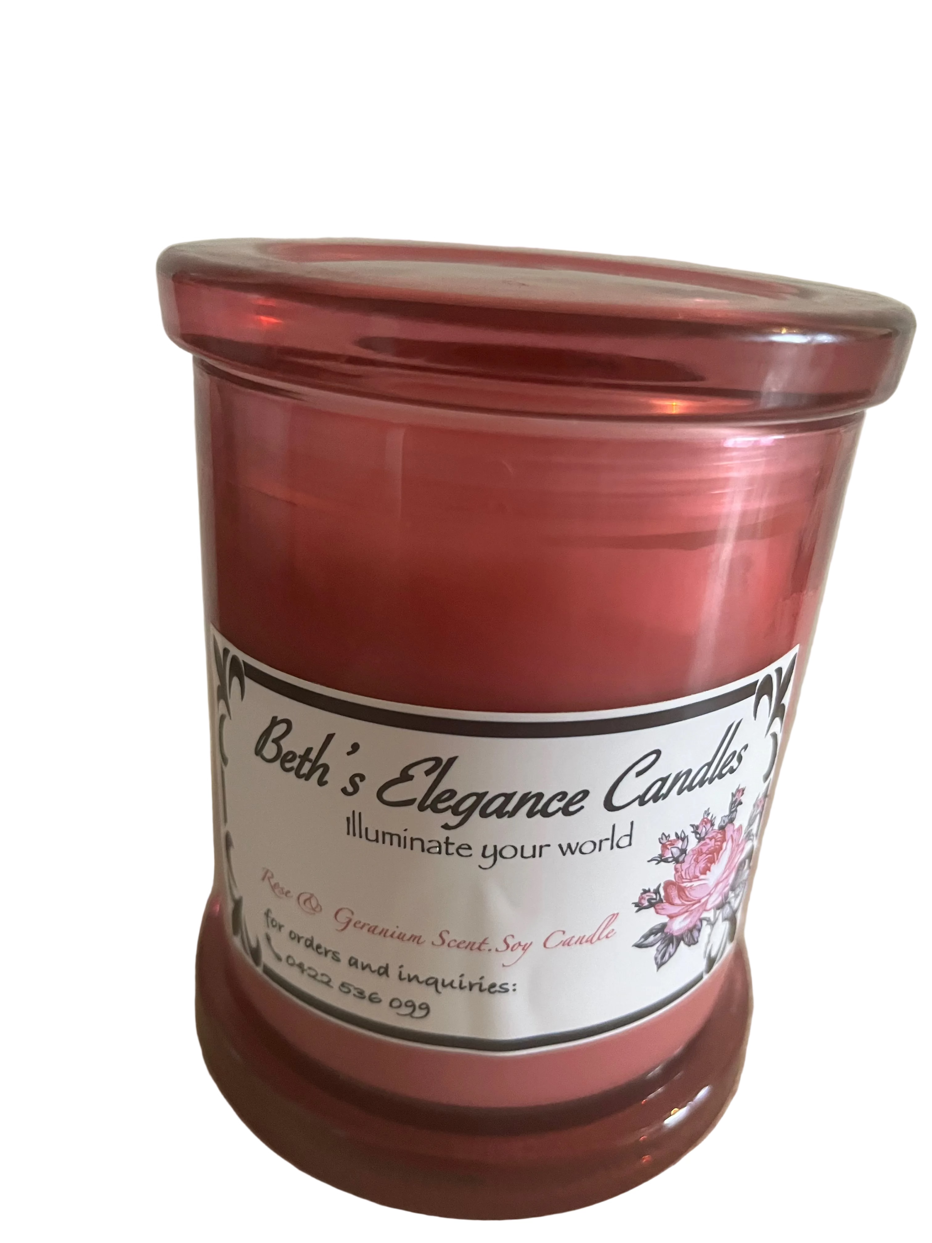 Rose & Geranium Scented Soy Candle. 